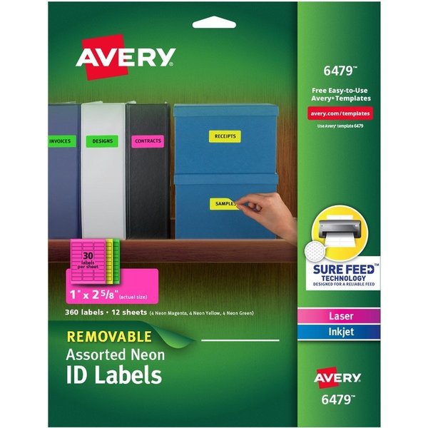 Avery Label, Neon, Remvable, 1X2, Ast 360PK AVE6479